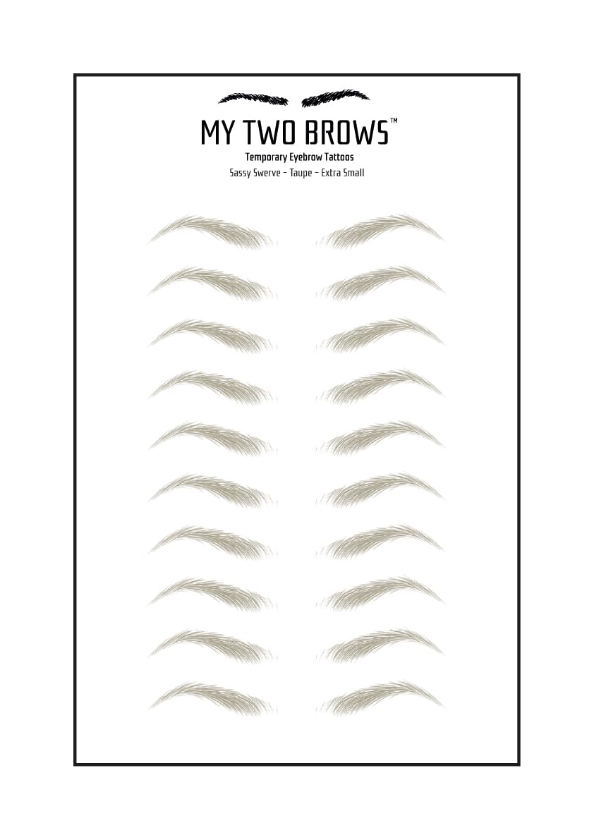 (10 pairs) Taupe Temporary Eyebrow Tattoo - Extra Small Size - Waterproof & Smudgeproof - Sassy Swerve Style Eyebrow Stickers - Sheet Lasts up to 30 Days - Won't Work on Existing Brows