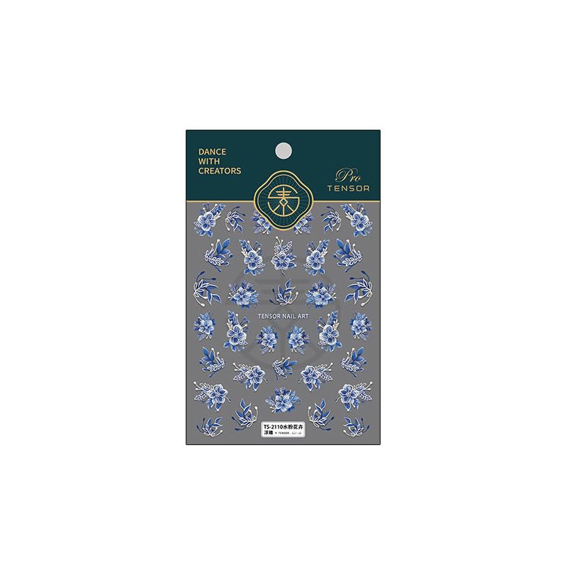 5D Embossed Nail Stickers Flower Nail Art Stickers Decals Self-Adhesive Floral Nail Supplies Blue Floral Leaf Nail Art Design Decorations Nail Art Decals for Women