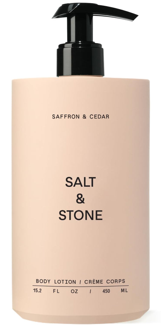Salt & Stone Body Lotion for Women & Men | Hydrates, Nourishes & Softens Skin | Restores Dry Skin | Fast-Absorbing | Cruelty-Free & Vegan (Saffron & Cedar - 15.2 fl oz)