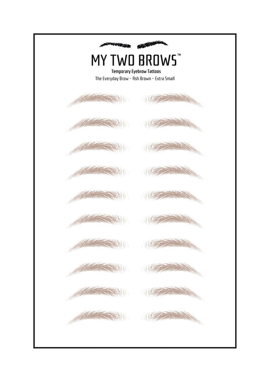 (10 pairs) Ash Brown Temporary Eyebrow Tattoo - Extra Small Size - Waterproof & Smudgeproof - Everyday Brow Style Eyebrow Stickers - Sheet Lasts up to 30 Days - Won't Work on Existing Brows