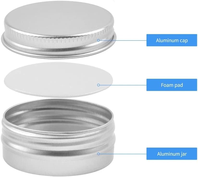 2oz Aluminum Empty Storage Screw-top Tin Jars with Lids, 75PCS Round Candle Cans, Refillable Cosmetic Containers for Lip Balm, Shea Butter, Salves, Silver