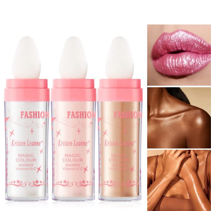 2 Pack Glitter Powder Highlighter Makeup, Body Brightens the Natural Three-Dimensional Face Blusher Patting Powder Highlighter. (01# White moonbeam)