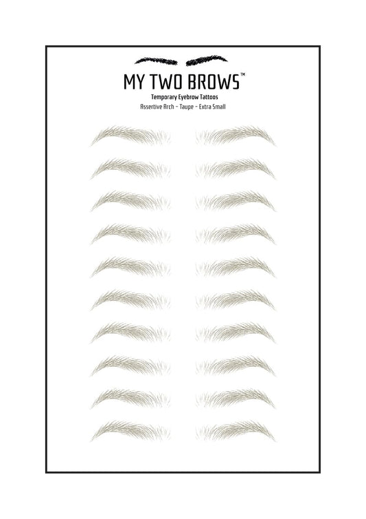 (10 pairs) Taupe Temporary Eyebrow Tattoo - Extra Small Size - Waterproof & Smudgeproof - Assertive Arch Style Eyebrow Stickers - Sheet Lasts up to 30 Days - Won't Work on Existing Brows
