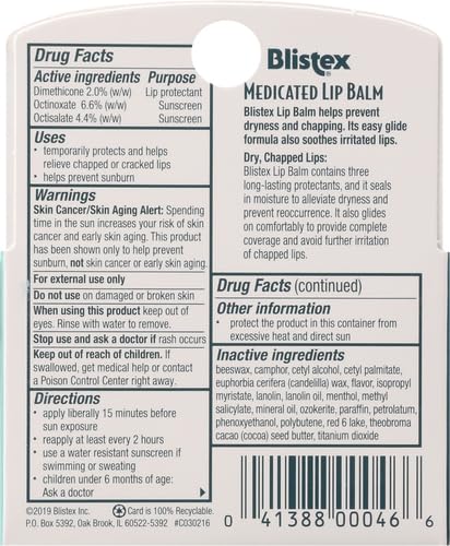 Blistex Medicated Lip Balm, 0.15 Ounce, 3 Count (Pack of 2) Prevent Dryness & Chapping, SPF 15 Sun Protection, Seals in Moisture, Hydrating Lip Balm, Easy Glide Formula for Full Coverage