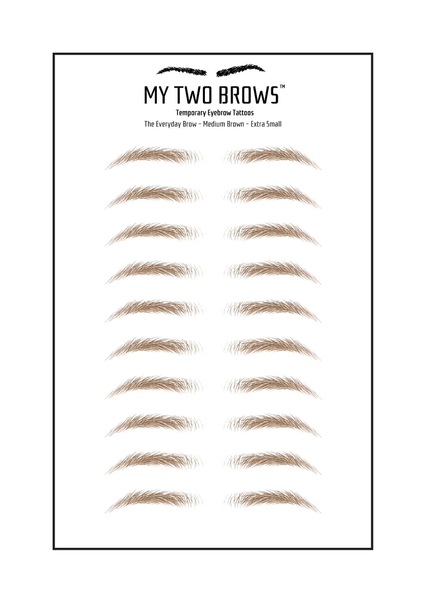 (10 pairs) Medium Brown Temporary Eyebrow Tattoo - Extra Small Size - Waterproof & Smudgeproof - Everyday Brow Style Eyebrow Stickers - Sheet Lasts up to 30 Days - Won't Work on Existing Brows