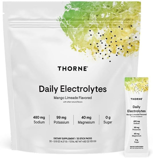 THORNE - Daily Electrolytes - Zero Sugar & Low-Calorie Electrolyte Drink Mix - Naturally Flavored & Sweetened - NSF Certified for Sport - Mango Limeade - 30 Stick Packs