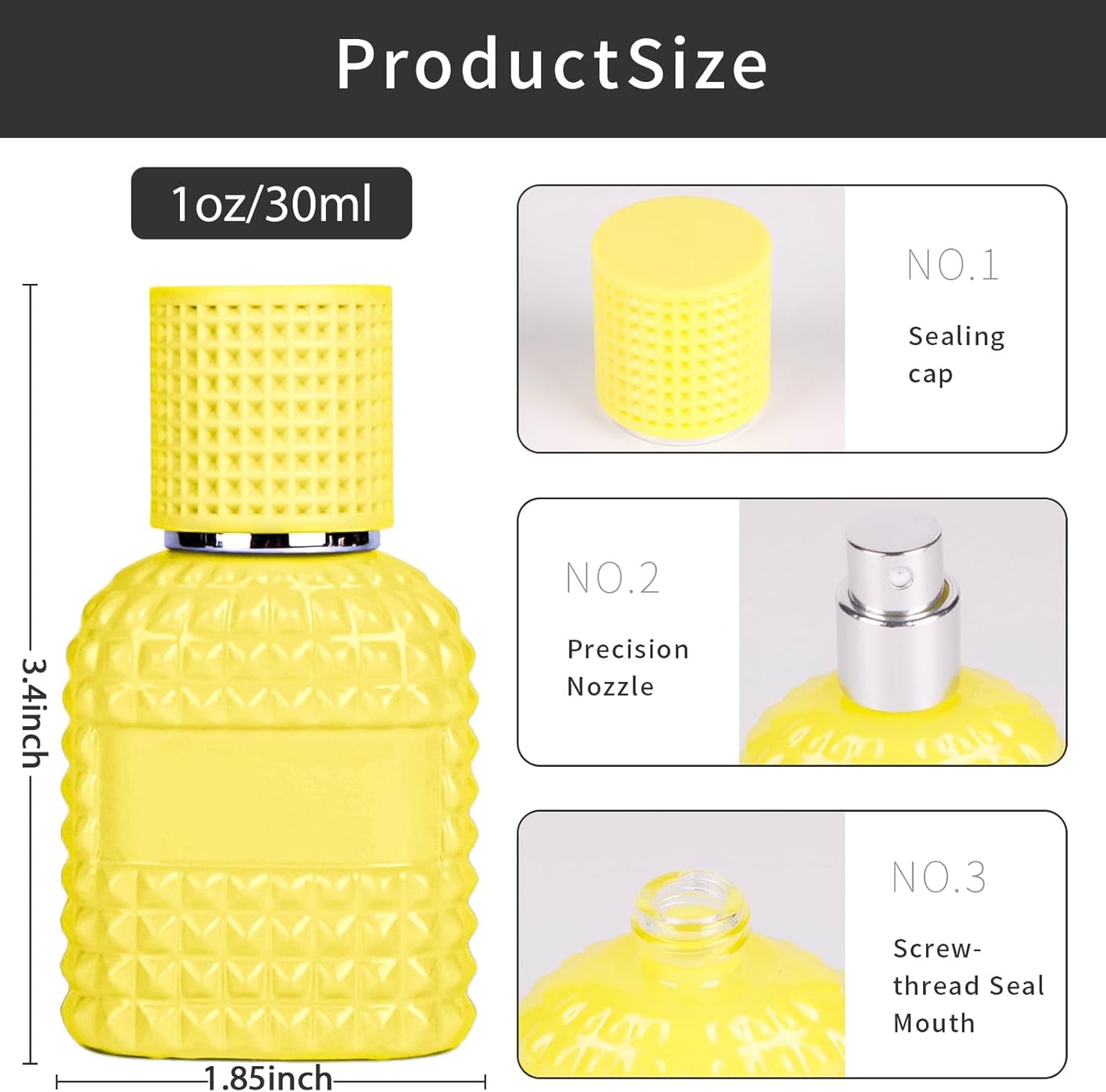 2 Pack 30ml Perfume Spray Bottles Empty, Refillable Glass Fine Mist Atomizer, Portable Travel Perfume Atomizers Fragrance Containers Sprayer for Cleaning, Essential Oils, Liquids (Yellow)