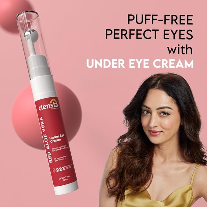 Clensta Aloe Vera Under Eye Cream Roll On | 0.51 Fl Oz (15ml) | Hydrating Eye Cream with Niacinamide | for Puffiness, Dark Circles & Wrinkles