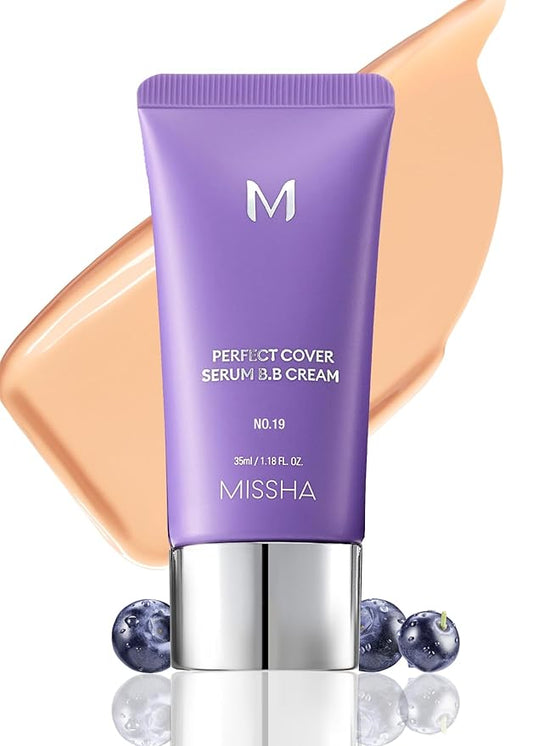 MISSHA M PERFECT COVER SERUM BB CREAM No.19 Ivory - Fair/Light with Warm Undertone, BB Cream by Cardi B Pick, Skin Tint, Tinted Moisturizer, Skin Care Foundation Makeup, Korean Makeup,1.18 Fl oz
