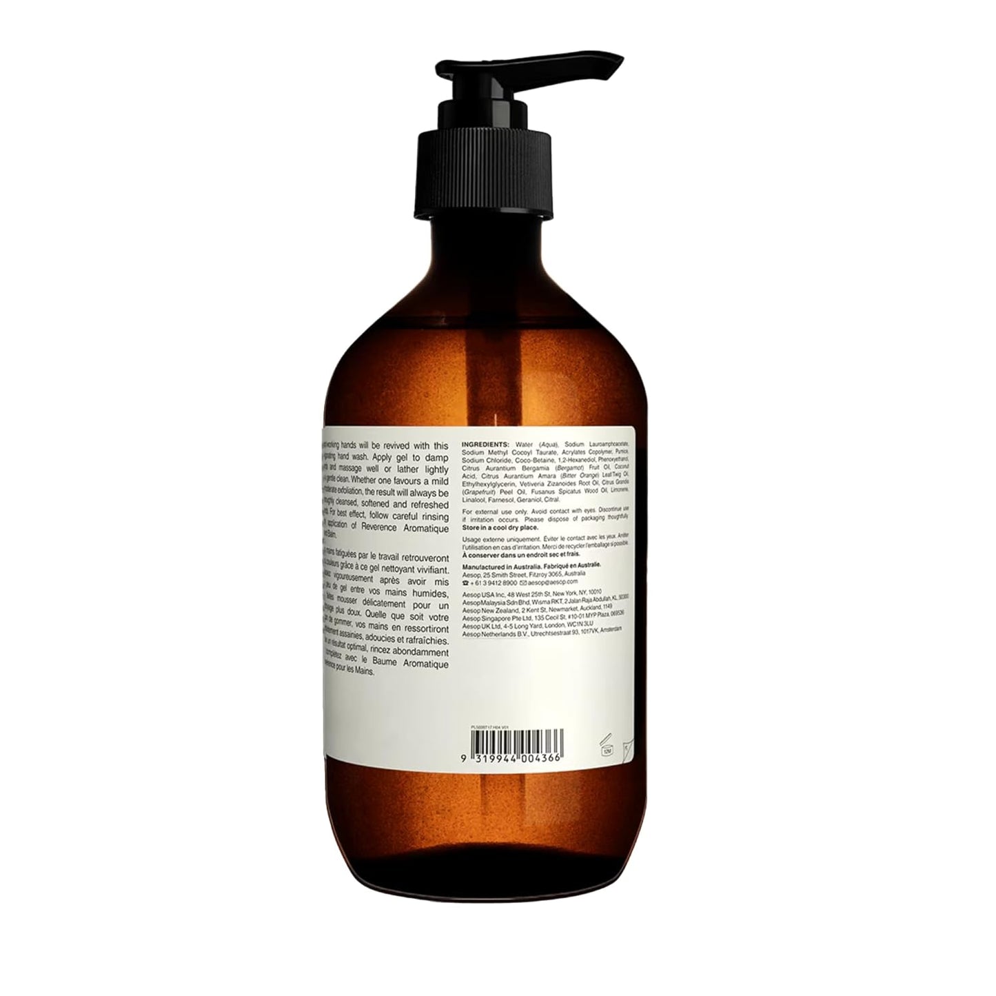 Aesop Reverence Aromatique Hand Wash | Gentle Exfoliating Hand Wash with Finely Milled Pumice | 500mL / 16.9 oz