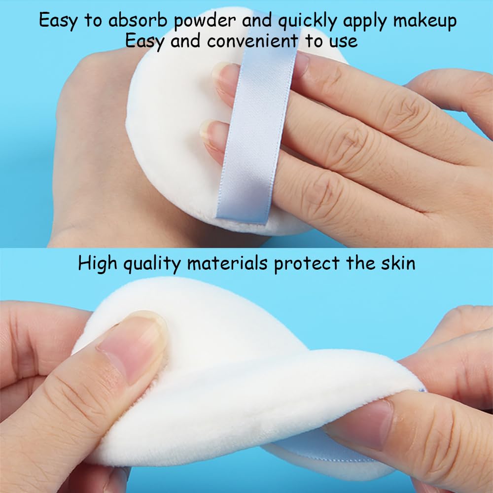 Ultra Soft Powder Puff and Container 3.3" High Density Velvet Dusting Washable Reusable Powder Puff,Body Powder Puff and Glass Jar Holder Loose Powder Box with Puff for Face Makeup(Grey-blue)