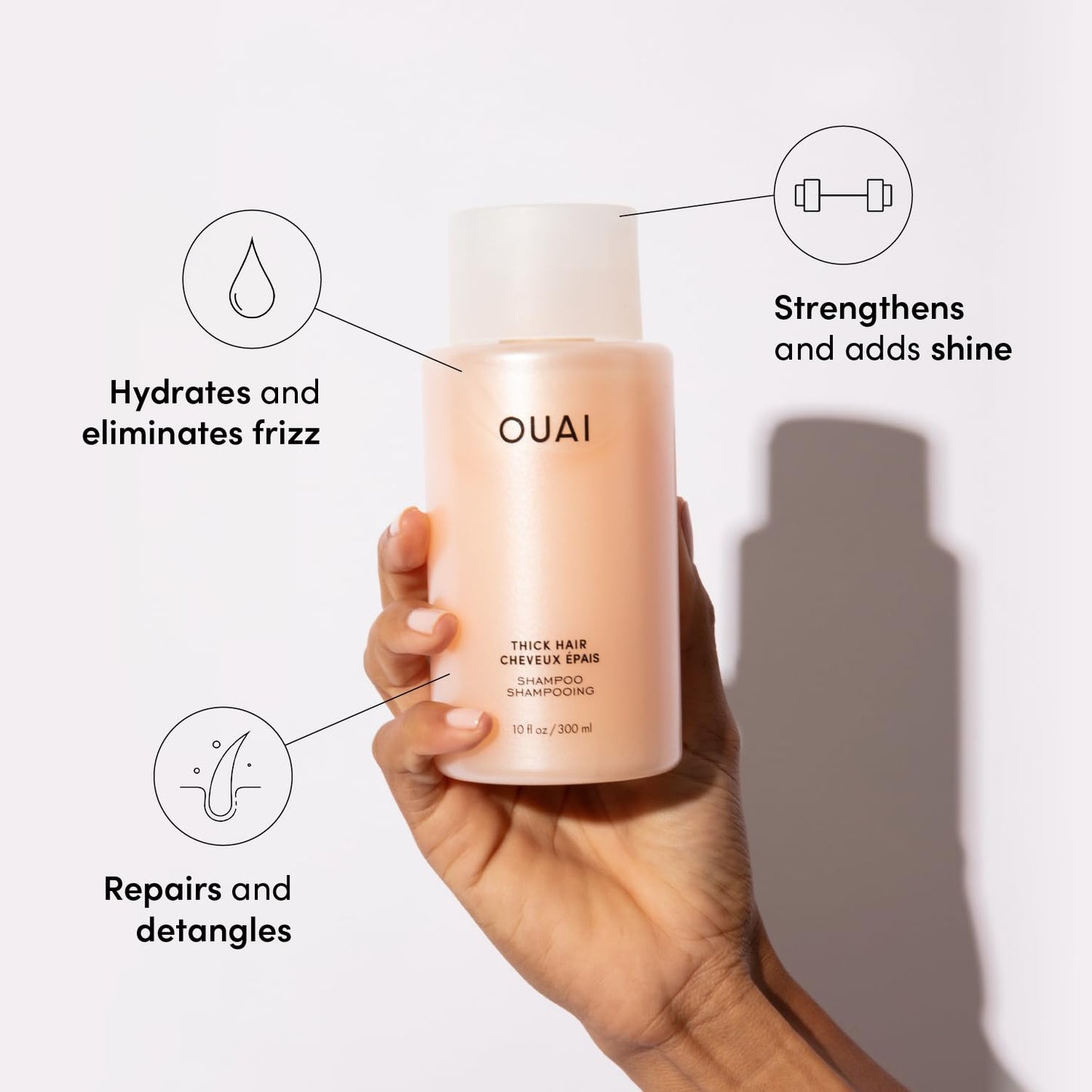 OUAI Thick Hair Shampoo & Conditioner Set, Travel Size - Moisturizing Shampoo & Conditioner - With Keratin, Marshmallow Root, Shea Butter & Avocado Oil - Sulfate, Paraben & Phthalate Free (3 Oz)