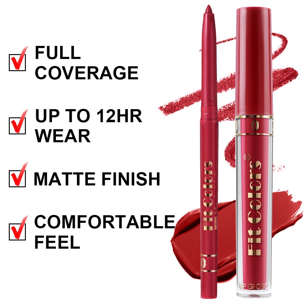 6 Colors Liquid Lipstick + Lip Liner Pen Makeup Set, Super Stay Matte Finish Lip Stain and Define Lip Liner Pencil Gift Set for Women, Longwear, Waterproof, 1PC Lip Glow Oil Include