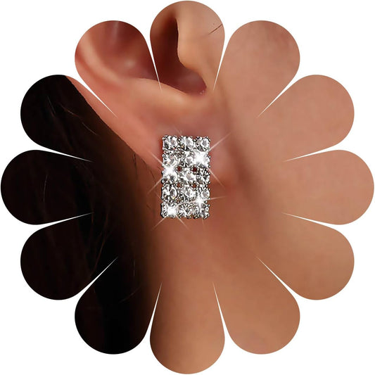 Vintage Rhinestone Square Earrings Square Crystal Earrings Silver Geometry Square Stud Earrings Sparkly Cz Bridal Earrings Jewelry for Women