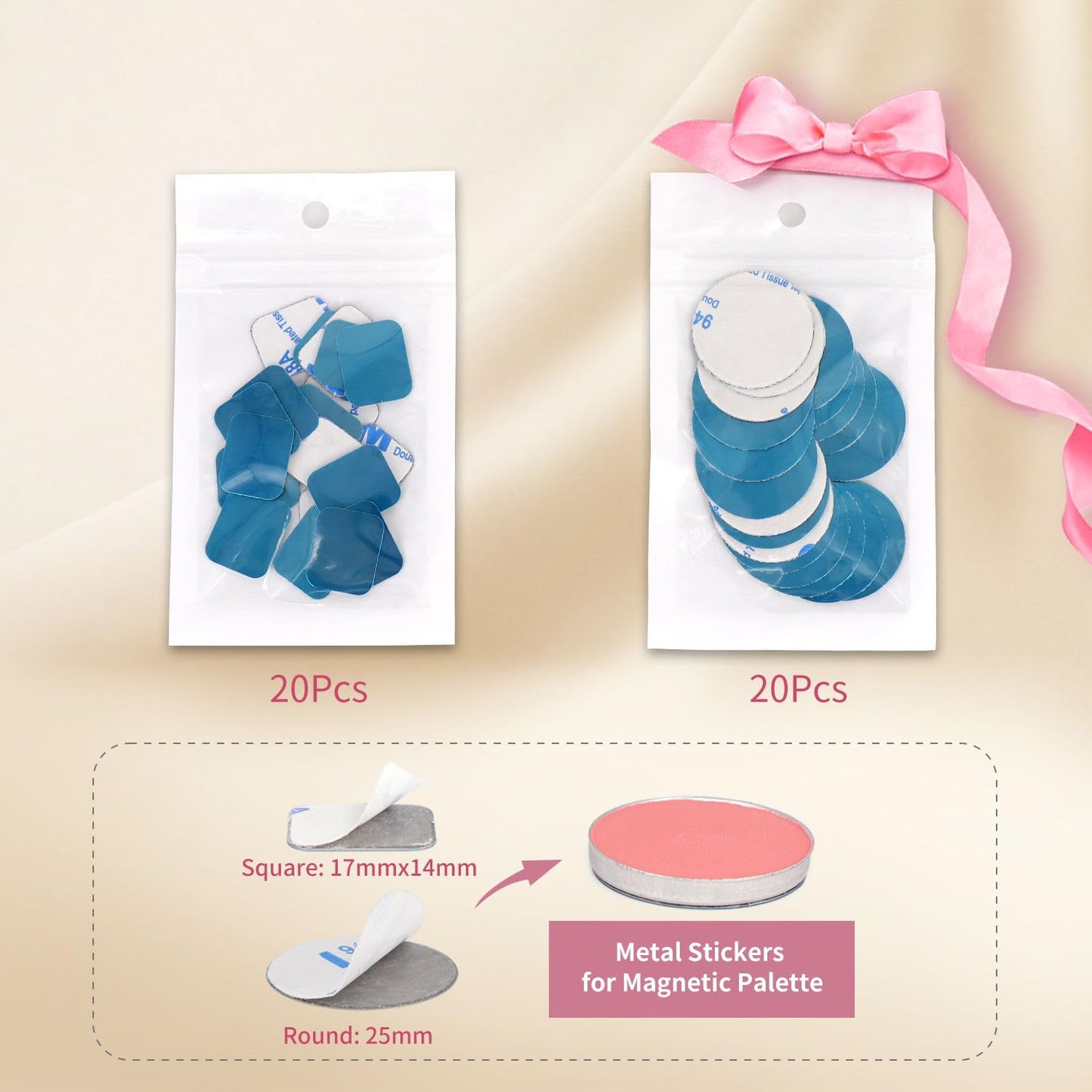 Magnetic Makeup Palette with Clear Top, Empty Eyeshadow Storage Box with 40Pcs Adhesive Metal Stickers for DIY Cosmetics Bronzer Highlights Powder (Small Palette - 4.8" x 4")