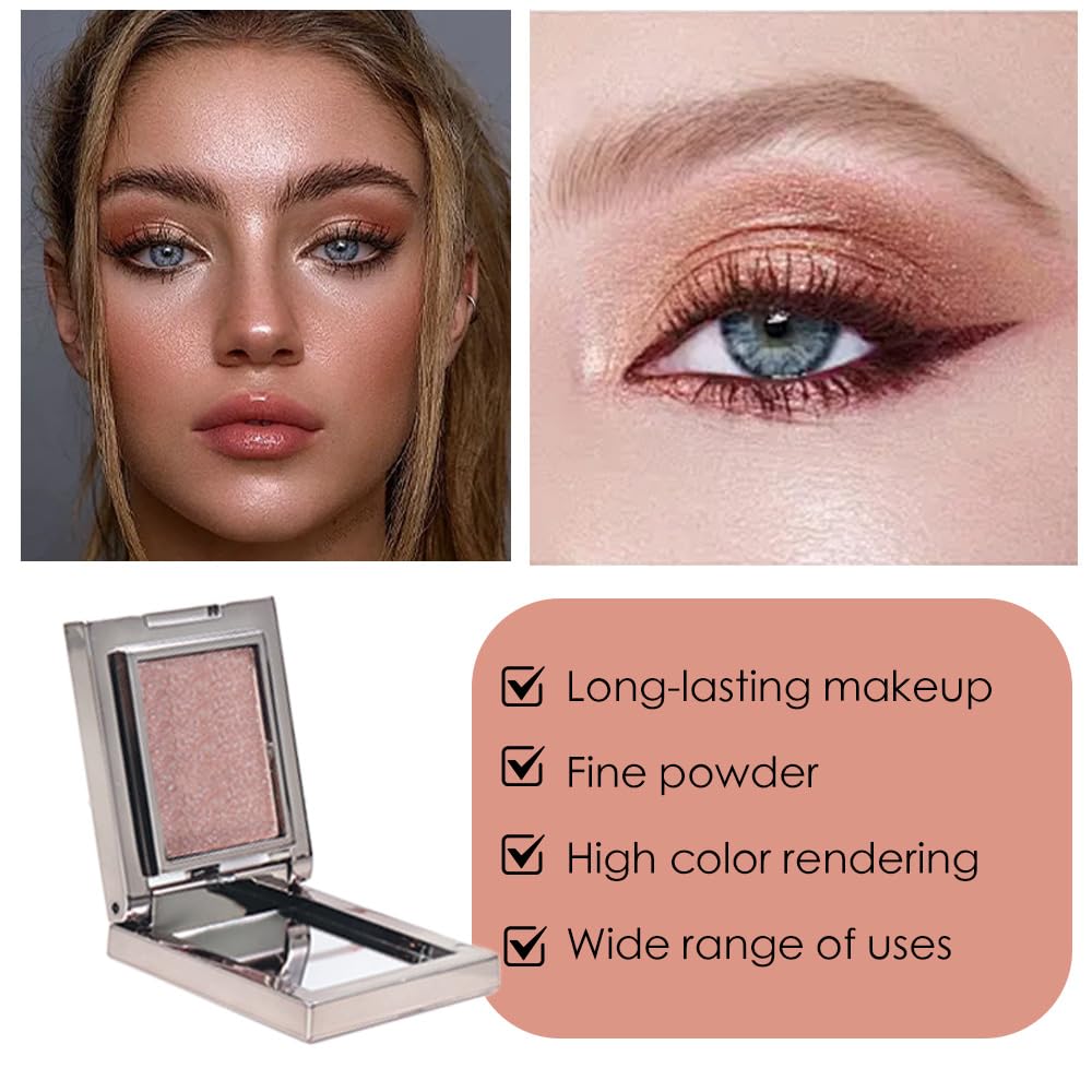 Red Brown Shimmer Single Eye Shadow Palette Makeup with Mirror,Neutral Powder Monochrome Eyeshadow for Older Women,Waterproof Long Lasting Naturing-Looking sombras para ojos