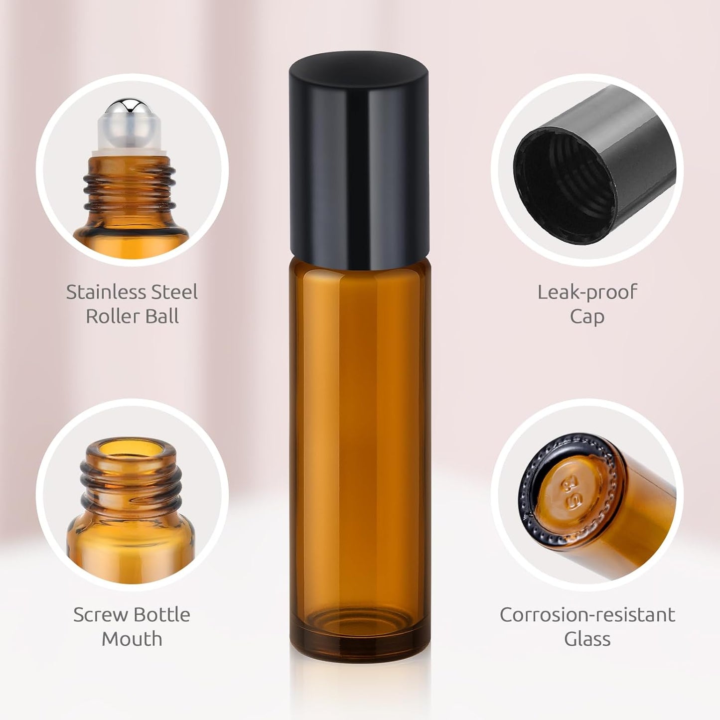 8P Essential Oil Roller Bottles, 10ml Glass Roll on Bottles with Stainless Steel Roller Ball, Opener, Pipettes, Funnel, Stickers, Refillable Container for Perfume (4 Amber & 4 Blue)