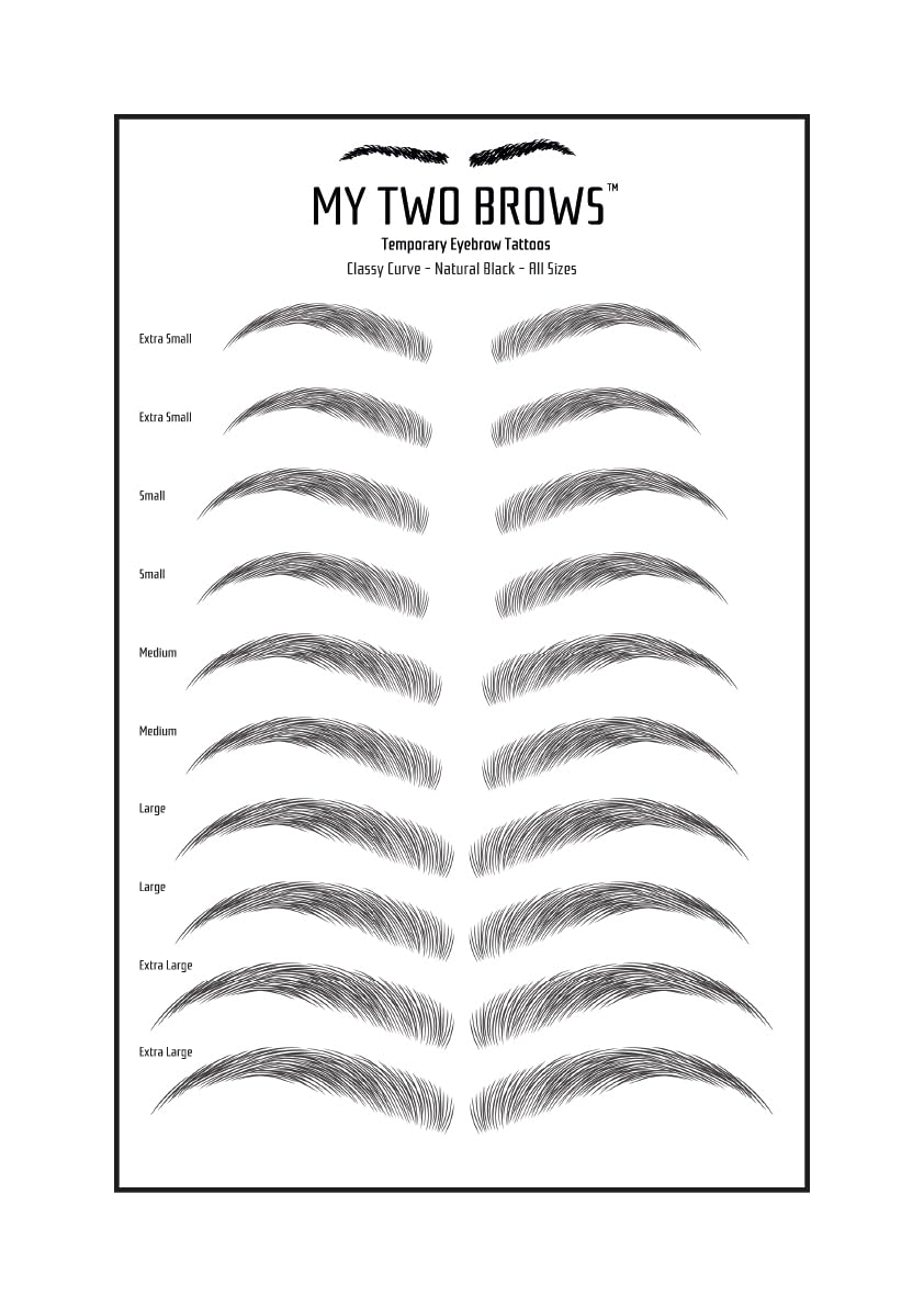 (10 pairs) Natural Black Temporary Eyebrow Tattoo - Extra Large Size - Waterproof & Smudgeproof - Classy Curve Style Eyebrow Stickers - Sheet Lasts up to 30 Days - Won't Work on Existing Brows