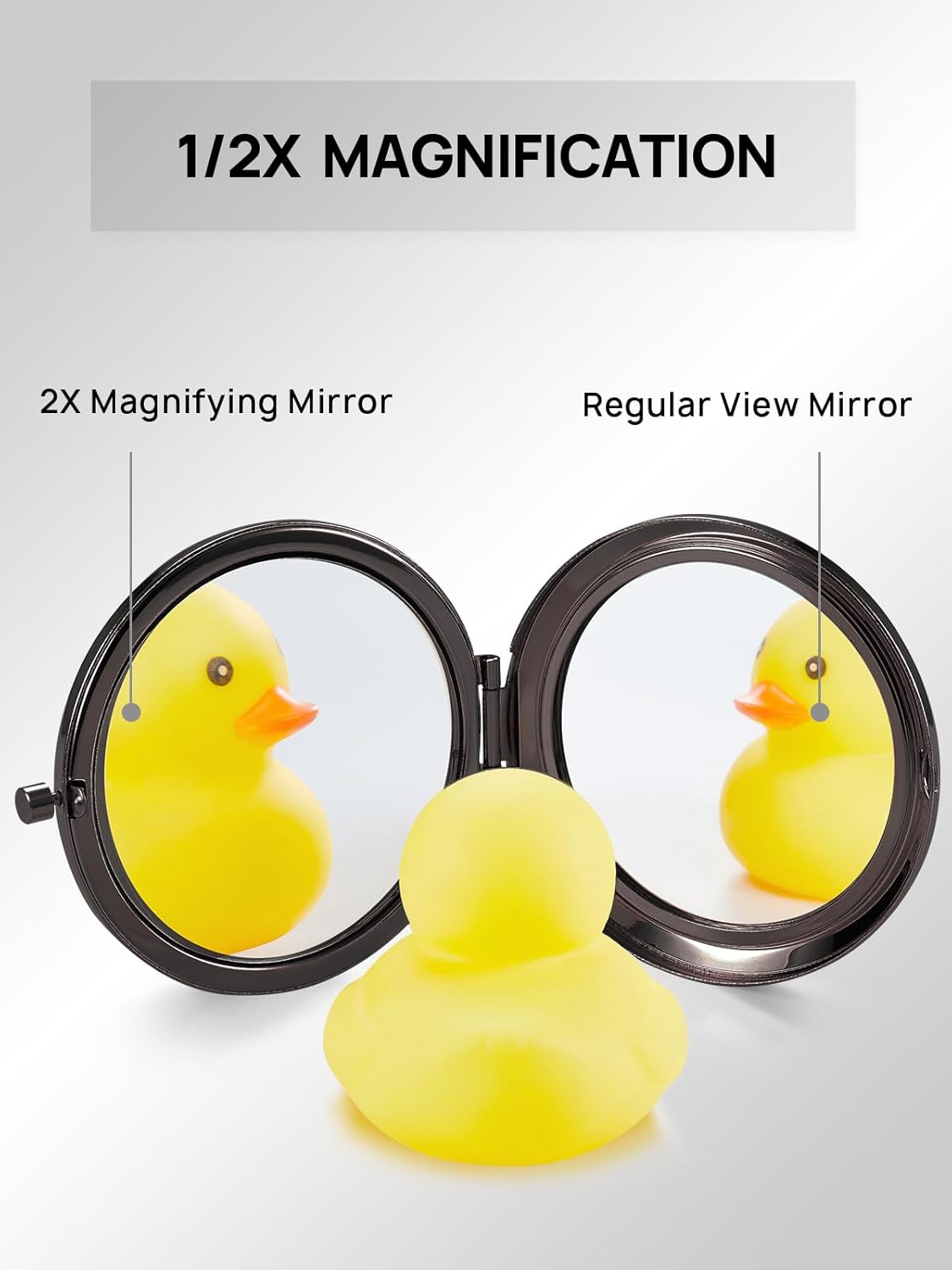 Compact Mirror for Purse, Double-Sided 1X/2X Magnifying Metal Pocket Makeup Mirrors(Round, Onyx Black)