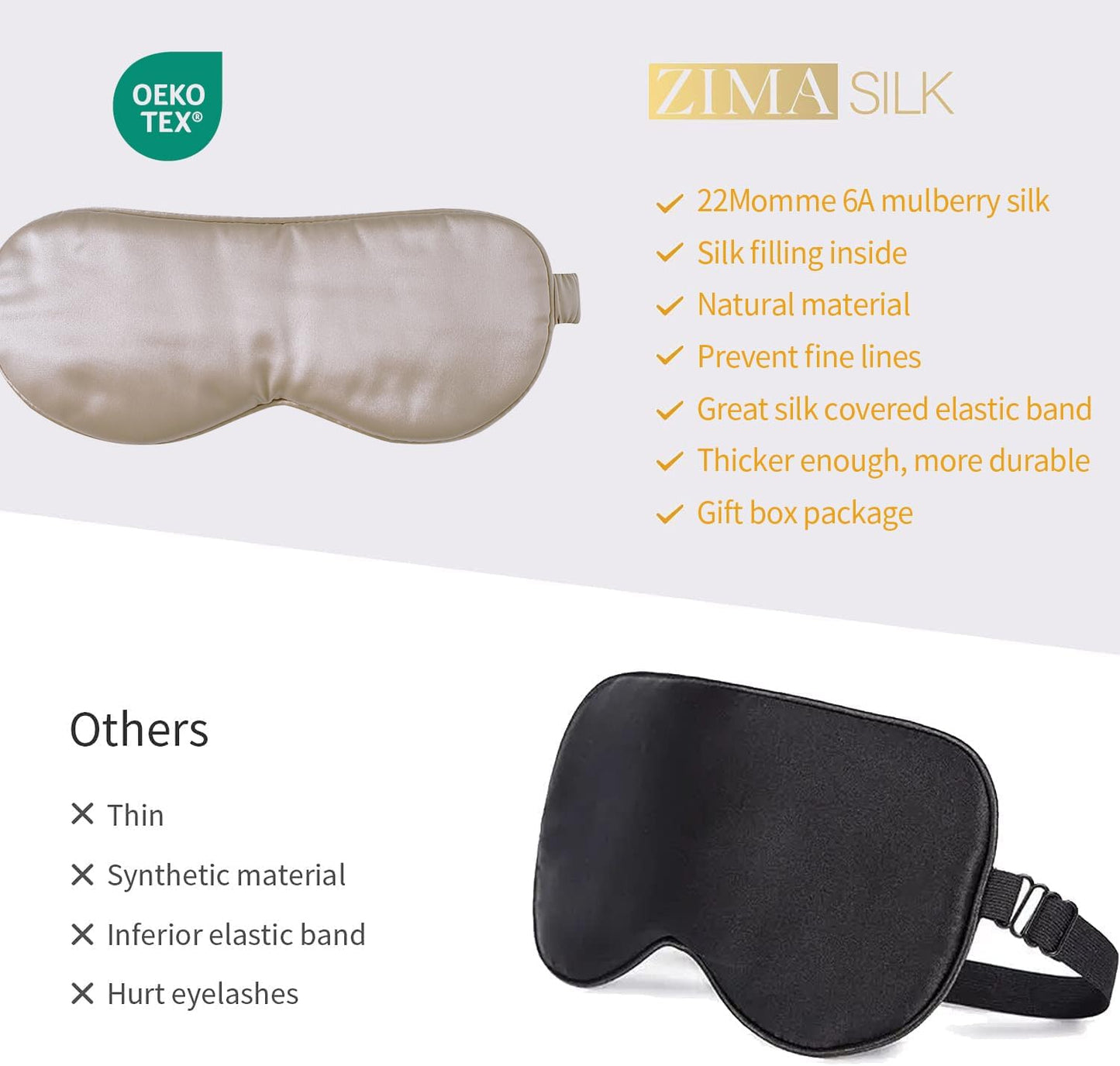 ZIMASILK Adjustable 100% 22 Momme Mulberry Silk Sleep Mask for Sleeping, Filled with Premium Mulberry Silk, Softest & Breathable Eye Sleeping Mask (Beige)