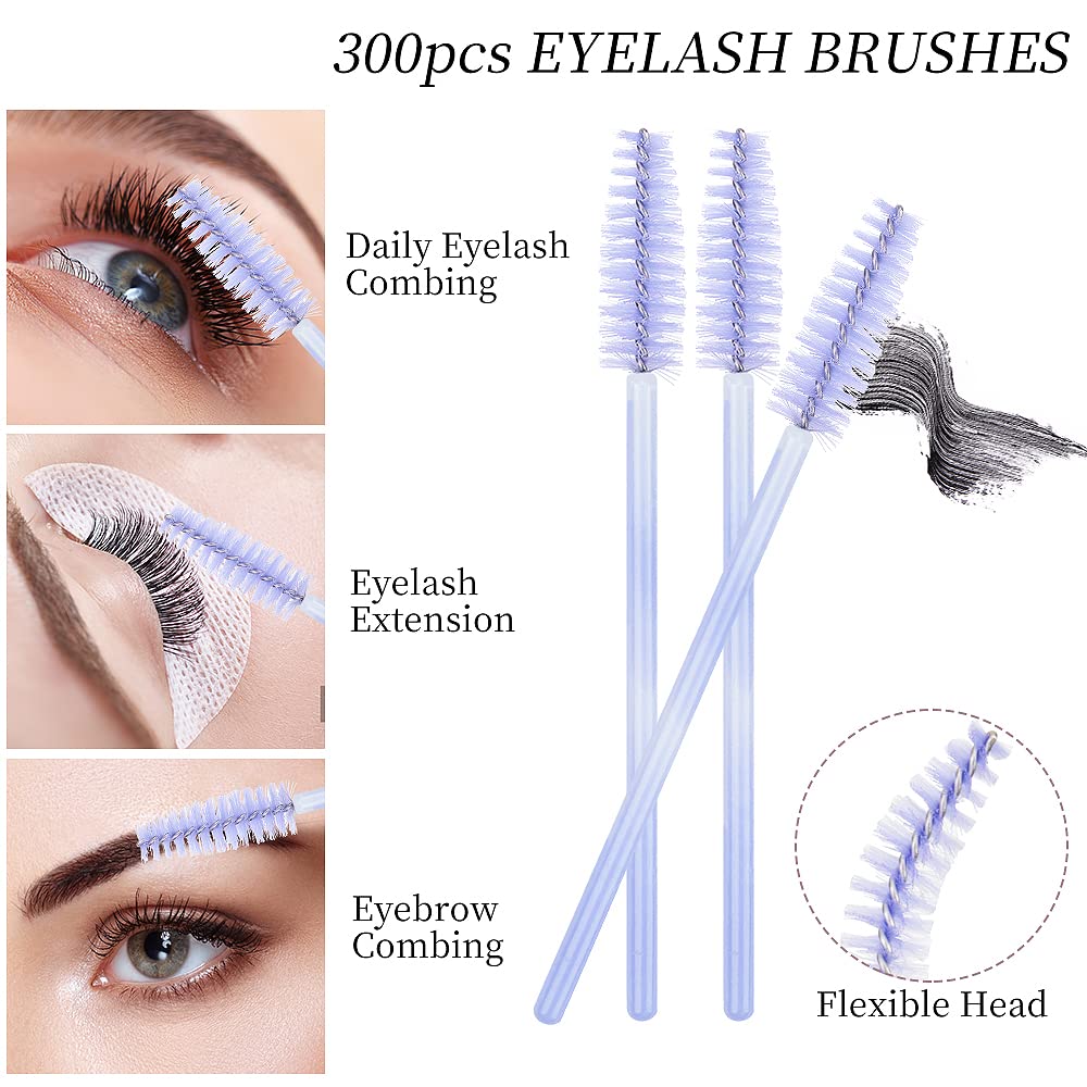300 Disposable Mascara Wands Eyelash Brush Spoolies for Eye Lash Extension Eyelash Extension Supplies Makeup Tools Accessories (New Light Purple-300 pcs)