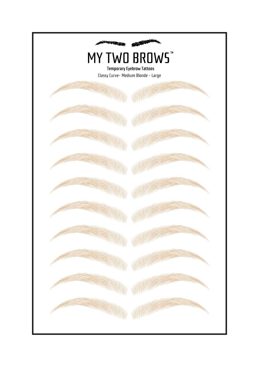 (10 pairs) Medium Blonde Temporary Eyebrow Tattoo - Large Size - Waterproof & Smudgeproof - Classy Curve Style Eyebrow Stickers - Sheet Lasts up to 30 Days - Won't Work on Existing Brows