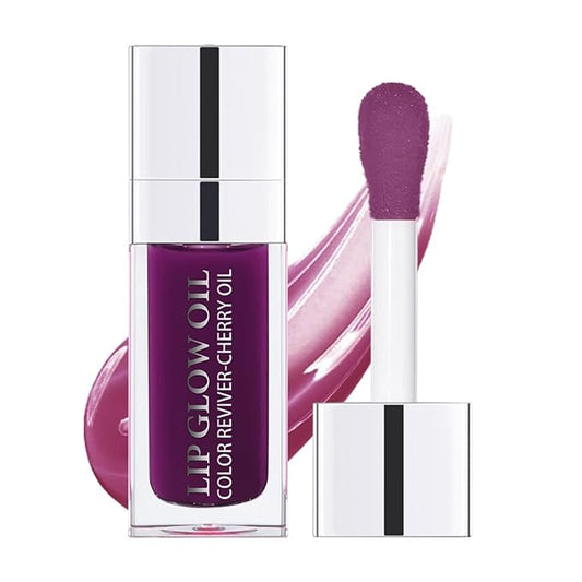 Hydrating Lip Glow Oil, Lip Oil Gloss Transparent Toot Tinted Nourishing Long Lasting Repairing Lightening Lip Lines (BERRY) 0.2 OZ