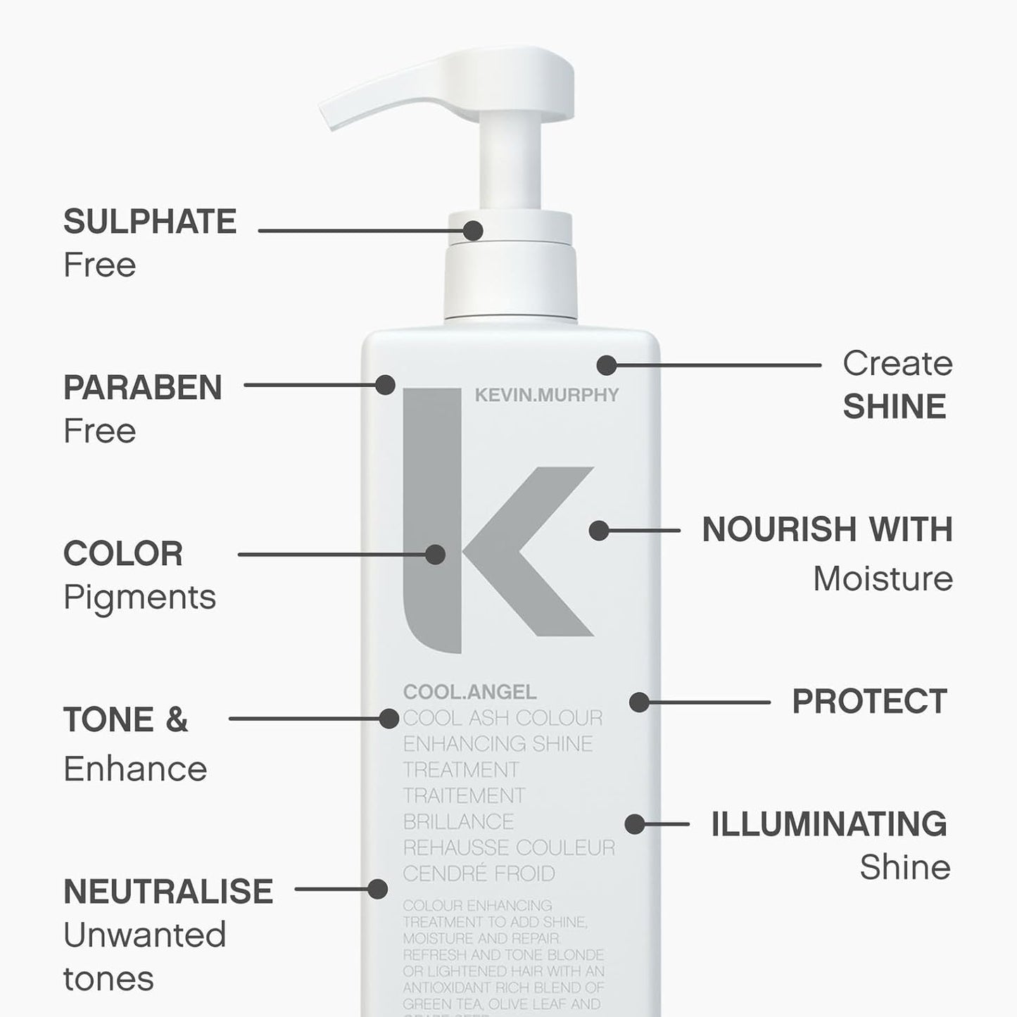 KEVIN.MURPHY COOL.ANGEL - Cool Ash Colour Enhancing Shine Treatment - Thickening Spray - For Blonde, Brown & Grey Colour Hair - Paraben Free Hair Care - 250 mL / 8.4 fl oz