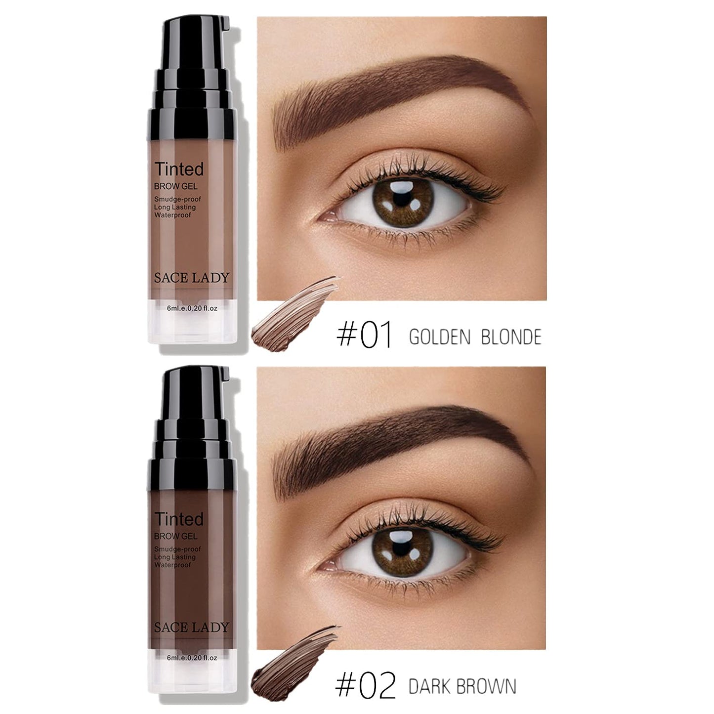 2 Colors Long Lasting Eyebrow Gel Set with Eyebrow Brushes for Waterproof Eyebrow Makeup, Eyebrow Tint Corrector Kit, Intense Brow Color Wax Cream, 2 * 6ml/0.20Fl Oz