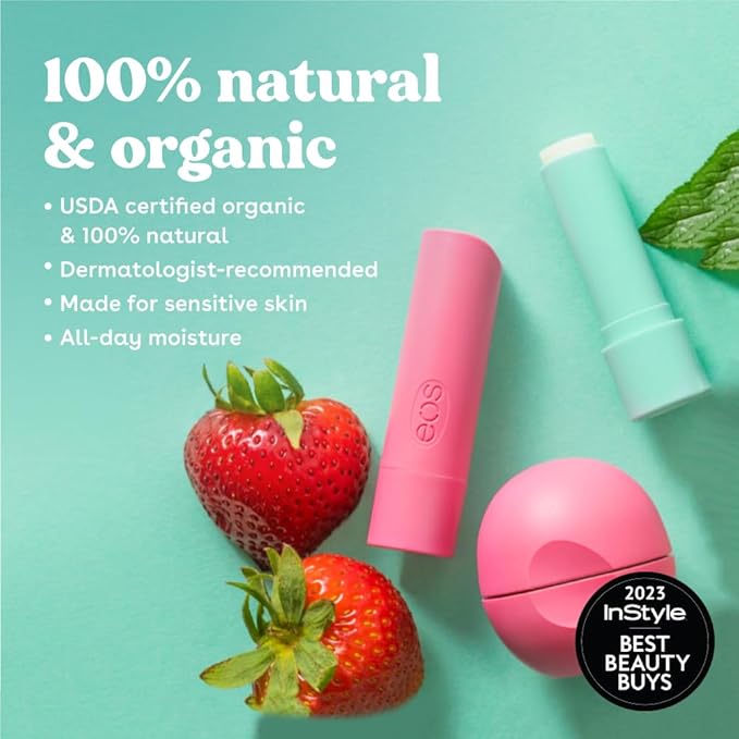 eos 100% Natural & Organic Lip Balm- Sweet Mint, Dermatologist Recommended, All-Day Moisture Lip Care, Made for Sensitive Skin, 0.14 oz