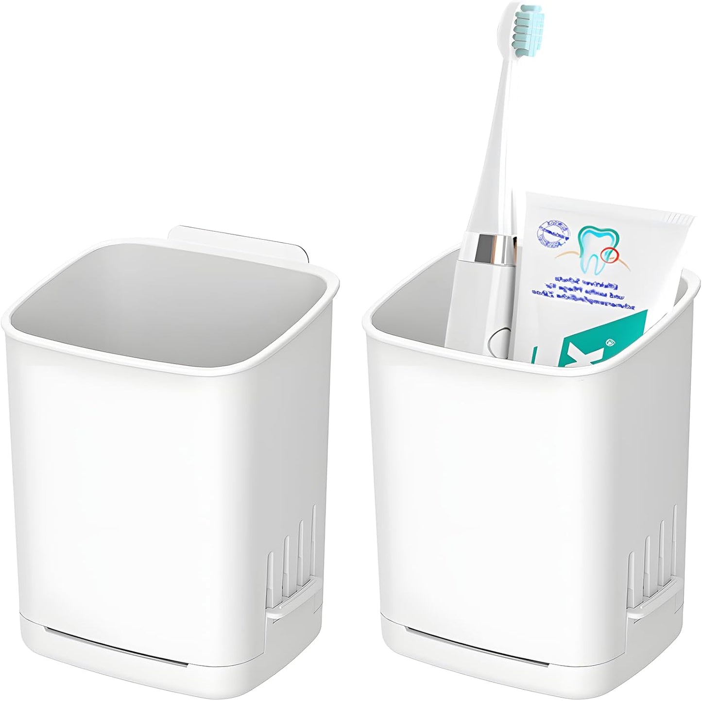 2 Packs Wall Mounted Toothbrush Holders, Self Adhesive Bathroom Toothbrush Wall Holder for Electric Toothbrush, Toothpaste, Razor,Shower Item (White