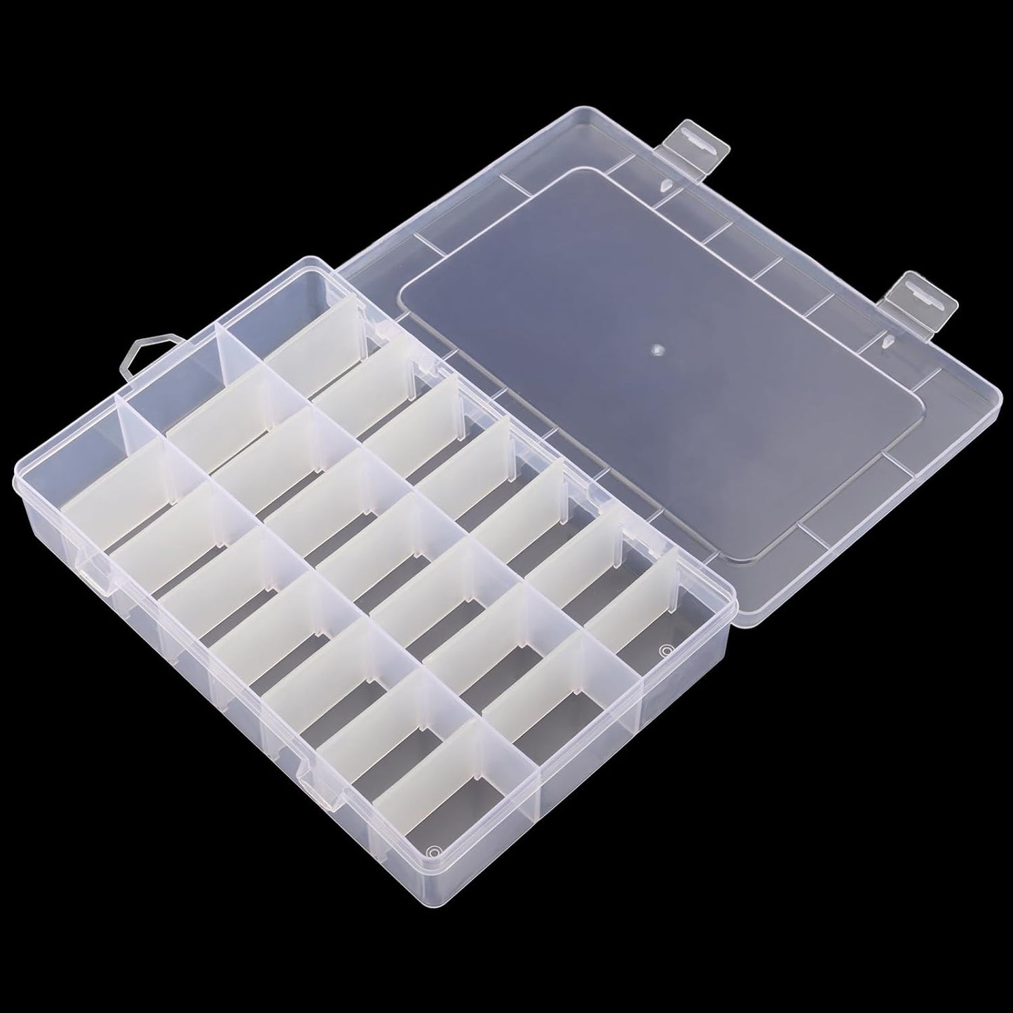 KINJOEK 8 Pack 24 Grids Plastic Bead Organizer Containers Storage, Adjustable Dividers Diamond Jewelry Craft Painting Storage Case, Clear Small Fishing Tackle Box for Sewing Cross Stitch Accessories