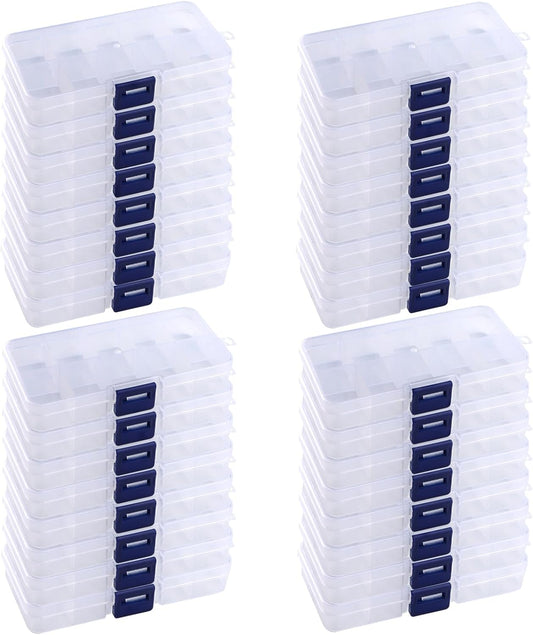 KINJOEK 32 Pack 10 Grids Plastic Bead Organizer Containers Storage, Adjustable Dividers Earring Diamond Jewelry Bead Painting Storage Case, Clear Small Fishing Tackle Box for Cross Stitch Accessories