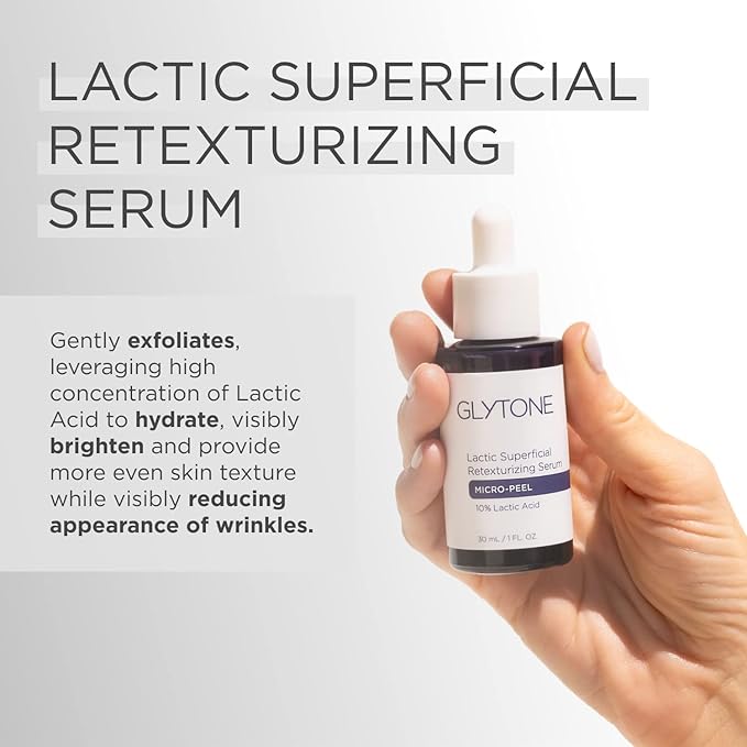 Glytone Micro-Peel Lactic Superficial Retexturizing Serum | Anti-Aging AHA Exfoliating Serum for Face with 10% Lactic Acid | Hydrates, Brightens & Reduces Wrinkles | Paraben-Free - 1 Fl oz