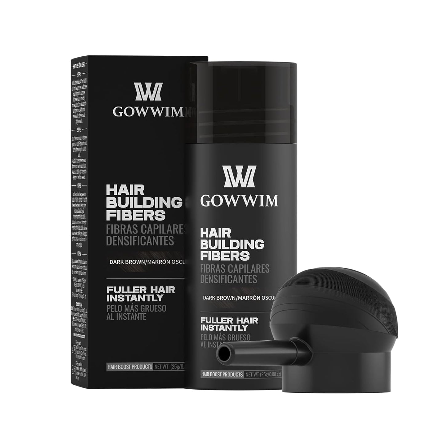 gowwim Hair Thickening Fibers Best 2-in-1 Kit Set,Keratin Hair Building Fibers & Spray Application Atomizador Pump Nozzle,Instantly Cover Sparse Hair Areas (Dark brown)