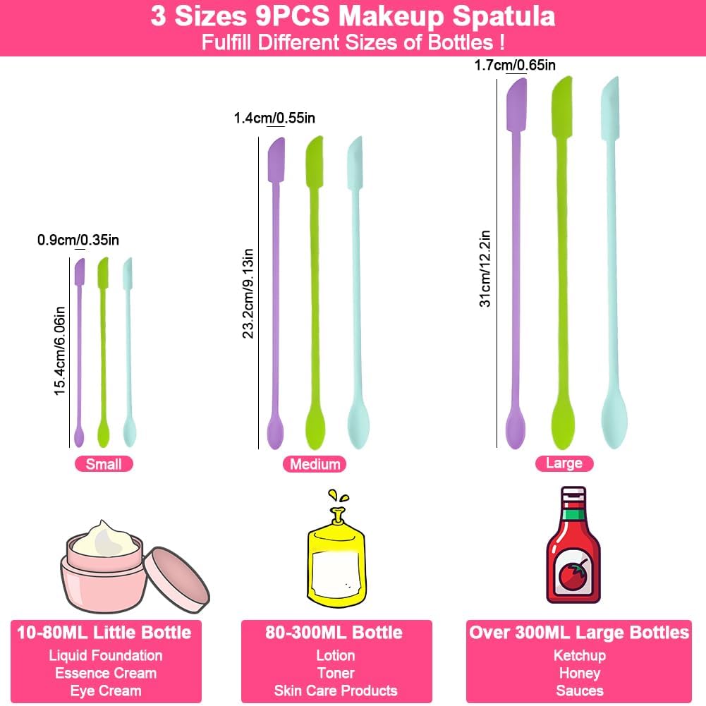 9 Pieces Mini Silicone Spatula-Makeup Spatula-Small Silicone Spatula-Thin Spatula Set for Skinny Openings-Abnaok Tiny Scraper for Jar,Kitchen Bottles,Cosmetic