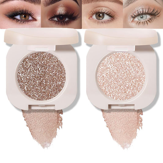 2Pcs Single Color Glitter Eyeshadow, Light Monochrome Pressed Glitter Matte Shimmer Eyeshadow, Talc-Free, Paraben-Free, Cruelty-Free, Lightweight Long-Lasting Single Eyeshadow Palette 10#+11#
