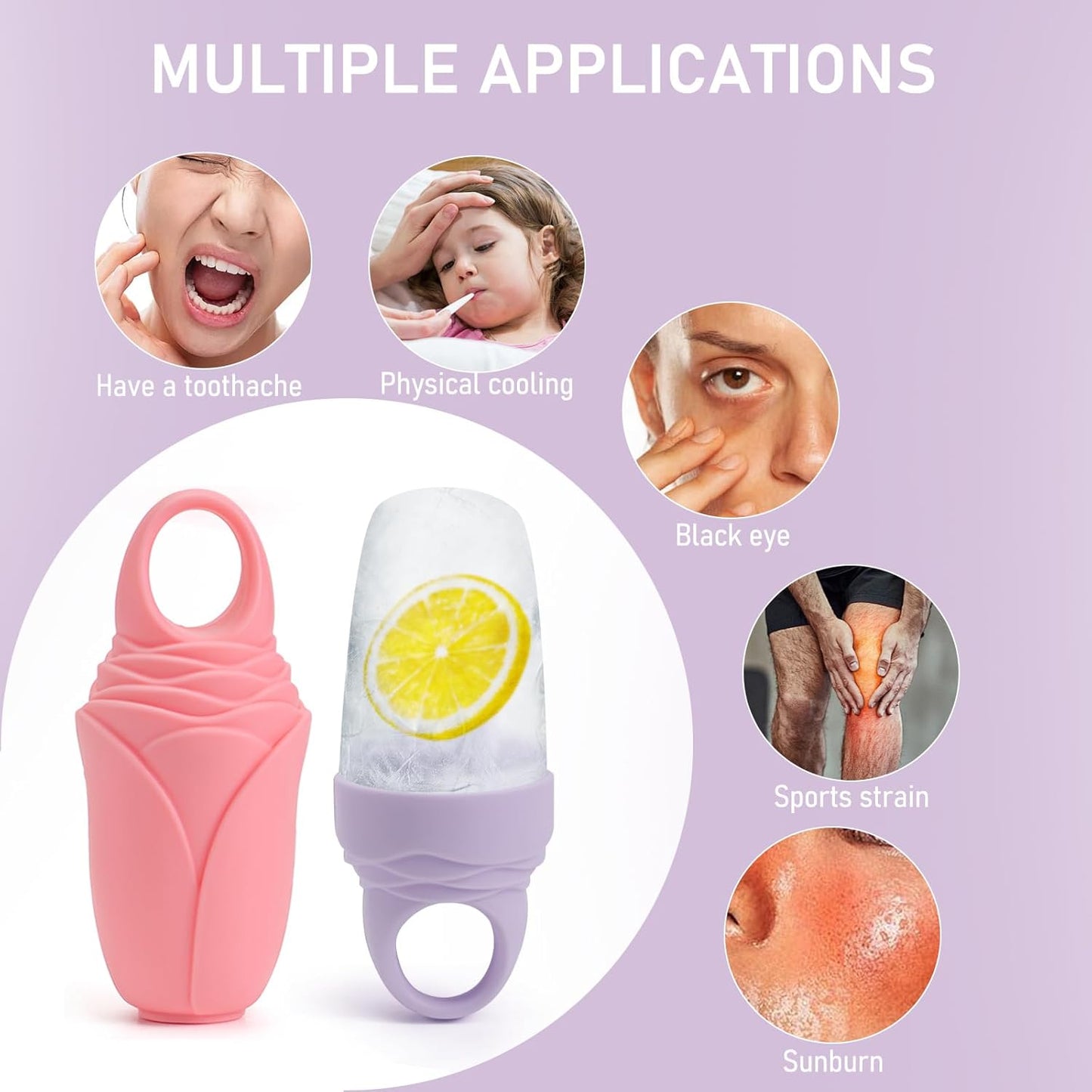 3 Pcs Facial Ice Roller Silicone Mold Reusable for Face Women and Eye Neck Cold Skin Care Tools Freezer De Puff Eye Bags Reduce Migraine Pain Pink 2 + Purple 1