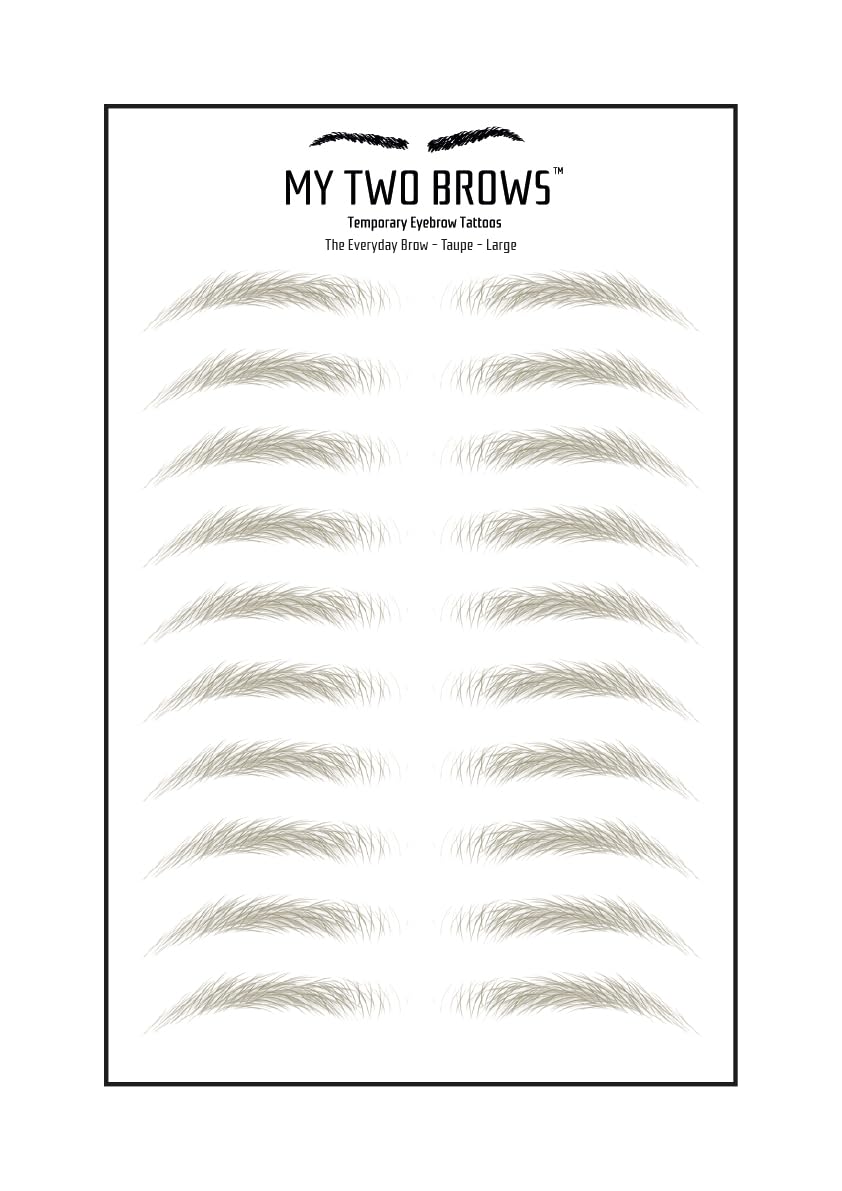 (10 pairs) Taupe Temporary Eyebrow Tattoo - Large Size - Waterproof & Smudgeproof - Everyday Brow Style Eyebrow Stickers - Sheet Lasts up to 30 Days - Won't Work on Existing Brows