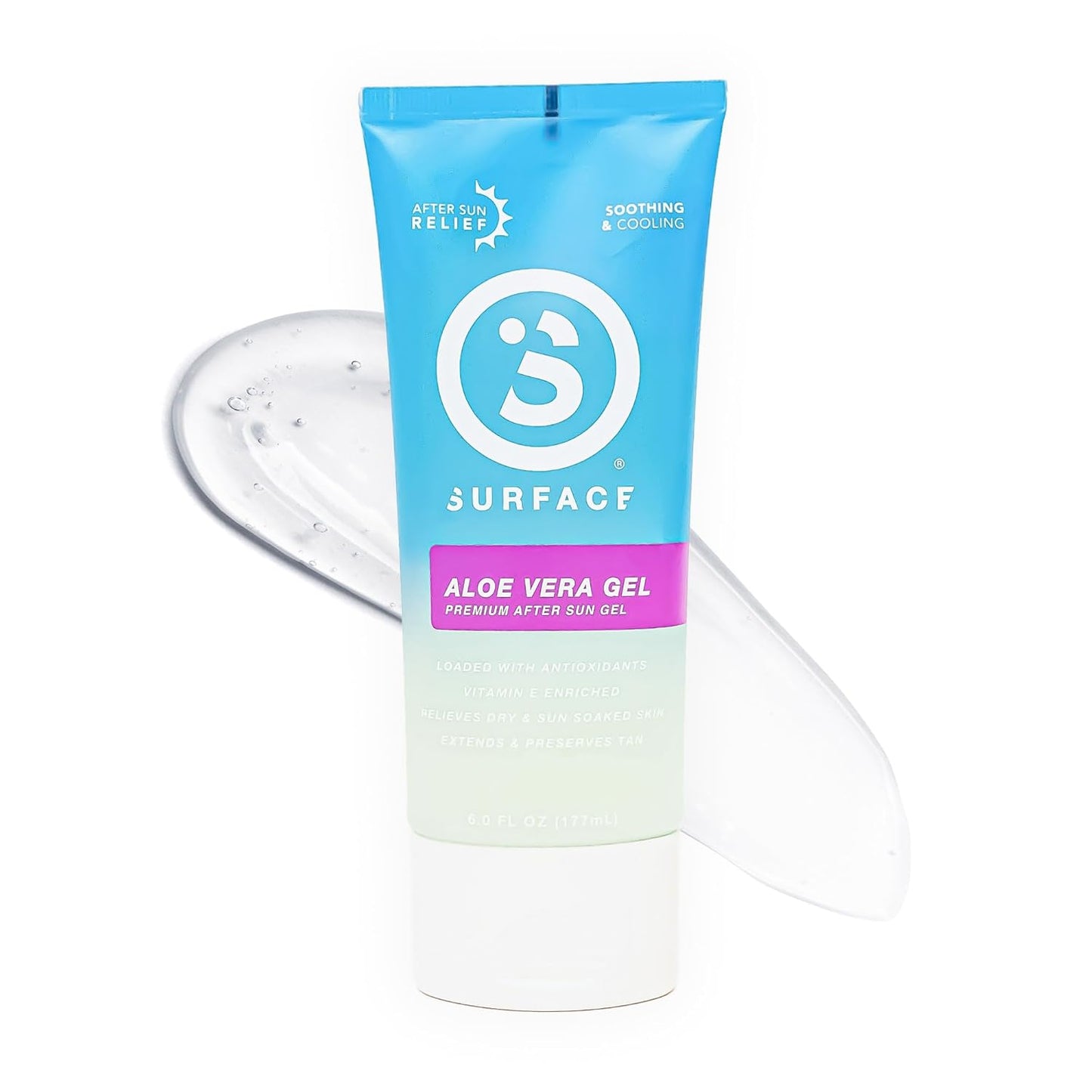 Surface Aloe Vera Gel, Sunburn Relief and After Sun Care, Cooling Hydrating Gel for Face and Body, Non-Greasy Fast-Absorbing Moisturizer for Post Sun Exposure, After Run or Outdoor Recovery