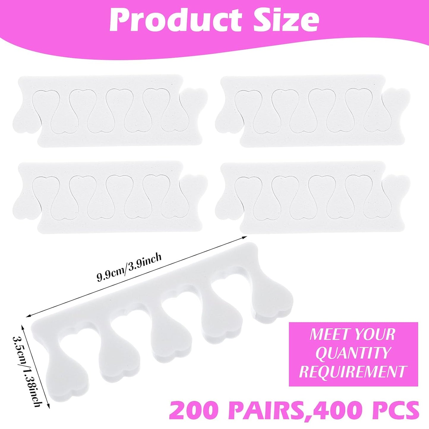 400 PcsToe Separators Pedicure Tool Kit Soft Toe Spacers for Pedicures Spreaders Finger Dividers for Women Men Feet Nail Toenails Art Painting Polish Spa(White)