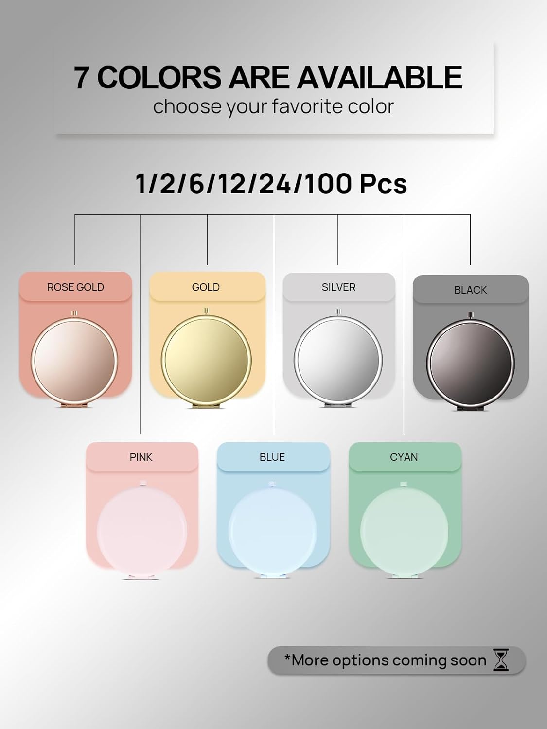 Compact Mirror for Purse, Double-Sided 1X/2X Magnifying Metal Pocket Makeup Mirrors(Round, Onyx Black)