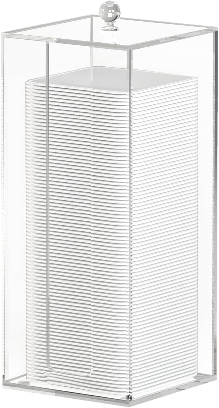 Acrylic Clean Pad Storage Box for Clean Skin Club, Cotton Pad Dispenser, Square Rounds Cotton Pad Holder (Pad Not Included) - Vertical with Lid