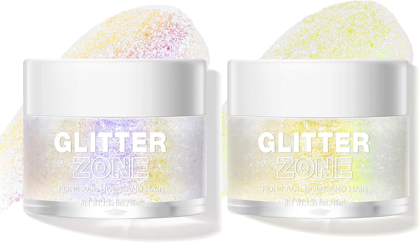 LANGMANNI Holographic Body Glitter Gel for Body, Face, Hair and Lip.Color Changing Glitter Gel Under Light. Vegan & Cruelty Free-1.35 oz (3# Neon Violet+4# Sapphire Blue)