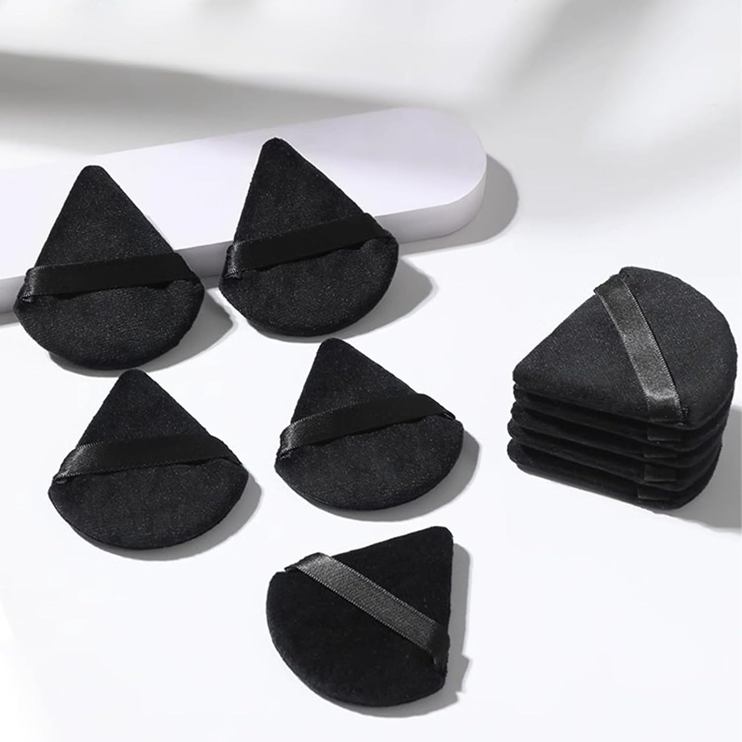 60 Pieces Powder Puff Face Triangle Powder Puff Soft Velour Makeup Puff Velour Puffs for Face Wet and Dry Cosmetic Foundation,Body Powder Blender Loose Mineral Powder Makeup Tool(Black,60 Pcs)