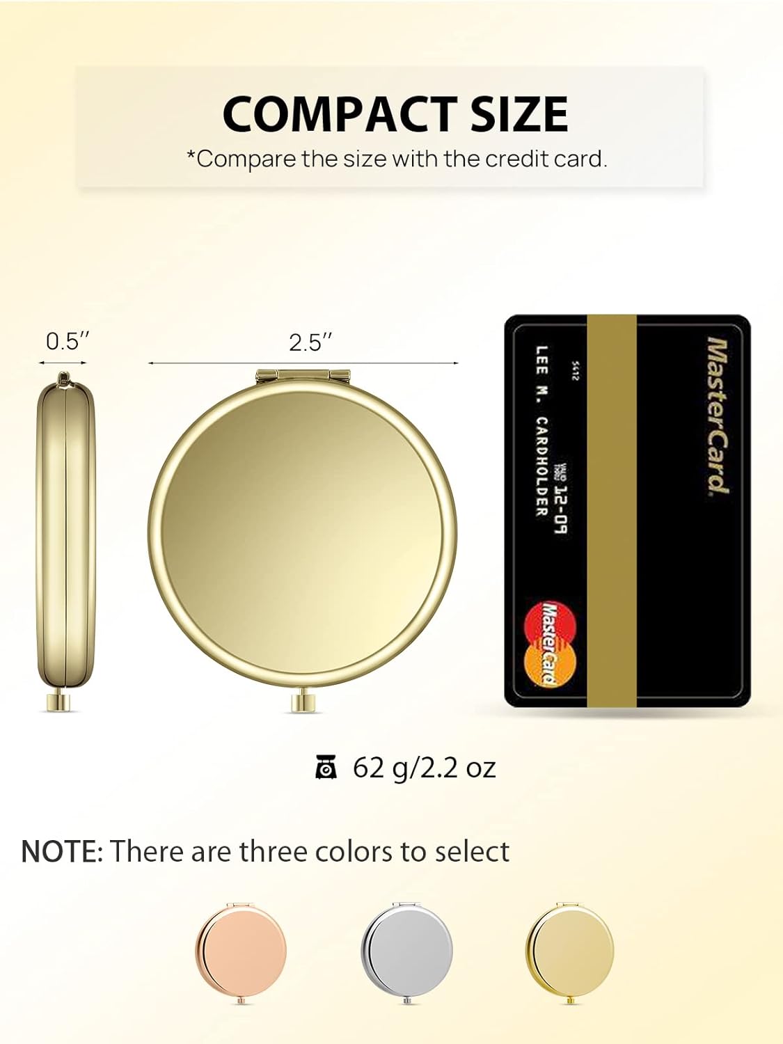 Compact Mirror Bulk, Set of 100 Double-Sided 1X/2X Magnifying Metal Pocket Makeup Mirrors(Round, Gold)