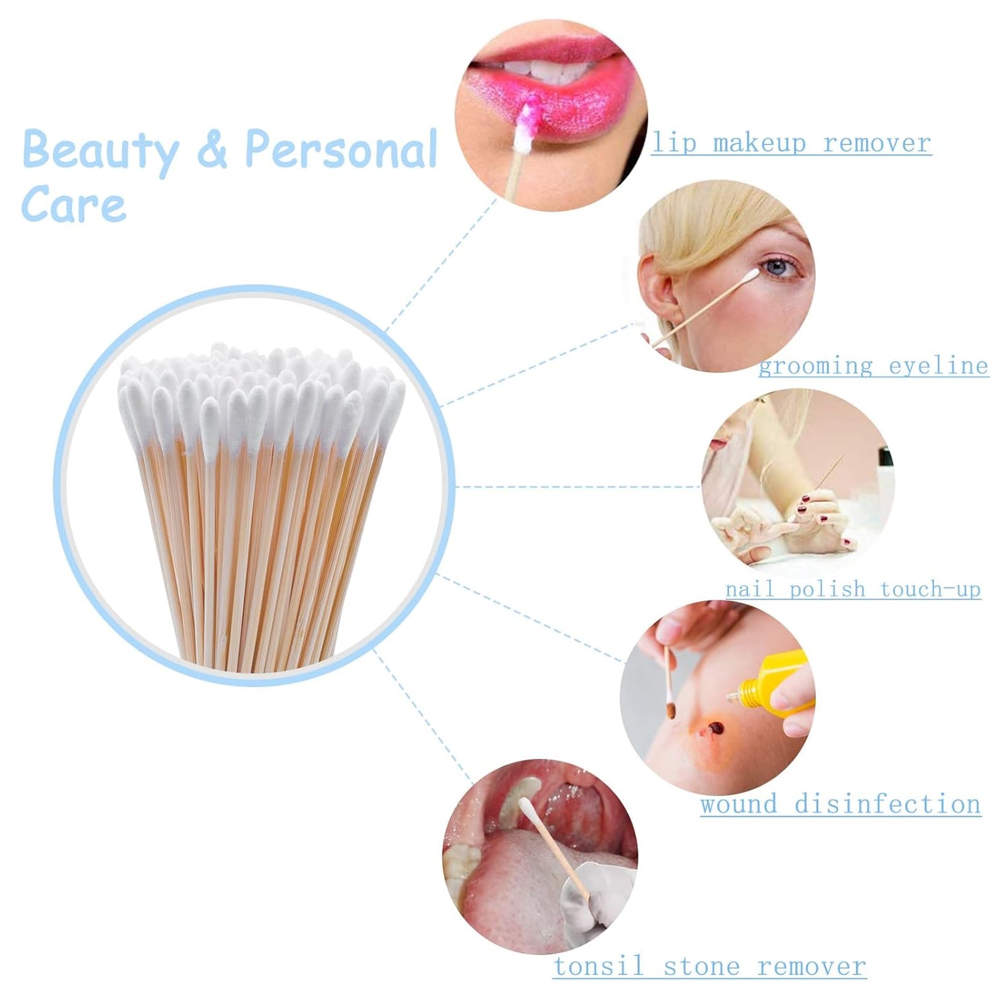 Eyxformula 500 PCS 6 Inch Long Cotton Swabs with Upgraded Sturdy Bamboo Sticks – Lint-Free & Sufficient Cotton Tipped Applicators for Dog Ear Cleaning, Gun Maintenance, Makeup, Pet Care, Art & Crafts