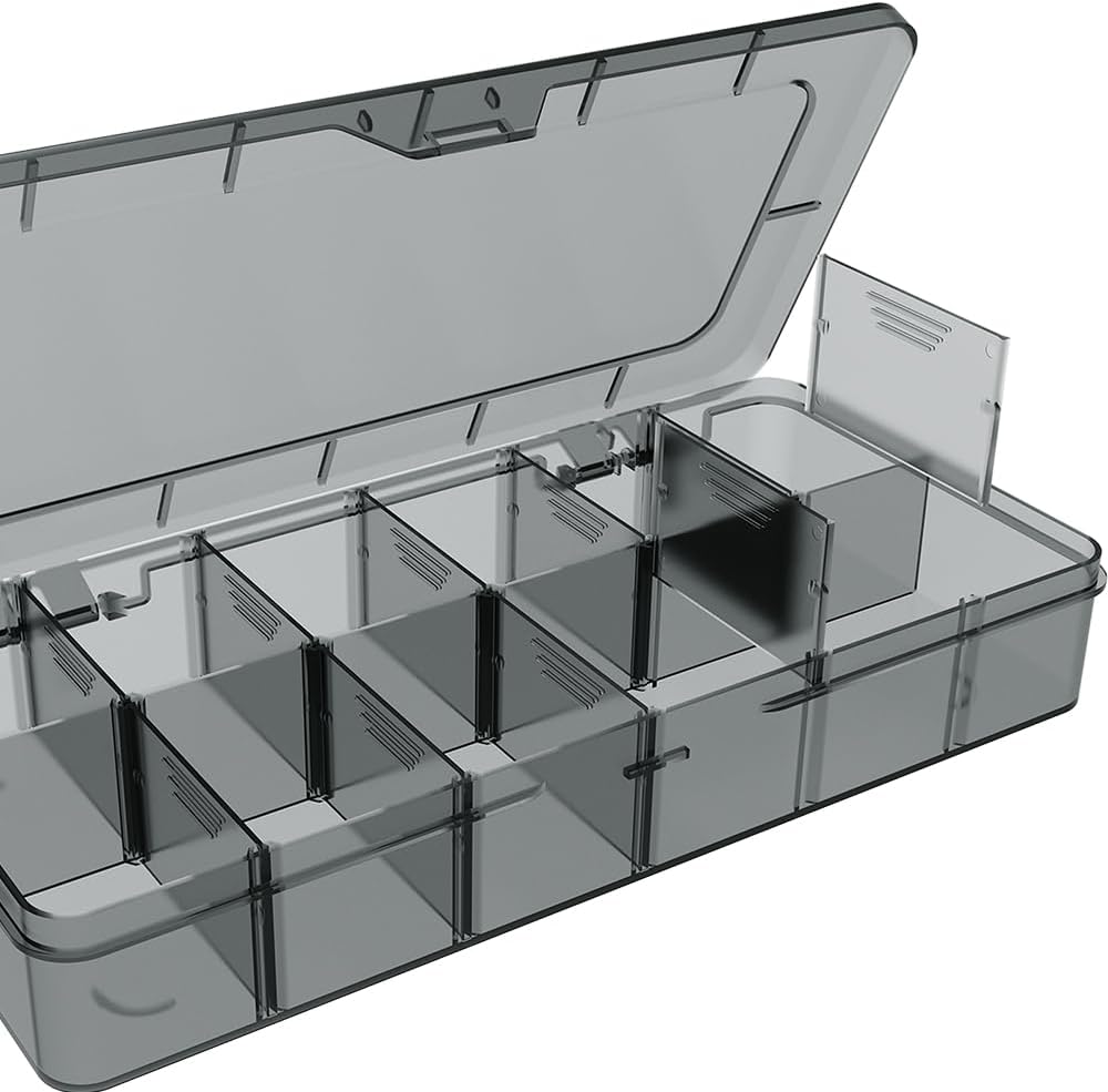 Plastic Organizer Box,12 Grids Clear Bead Organizer Compartment Box with Removable Dividers for Parts,Bead Storage Earring Container Tool Hair Accessories,grey