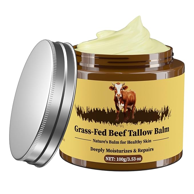 Beef Tallow for Skin, Tallow and Honey Balm, Facial Moisturizer Cream, 100% Organic Grass Fed Whipped Beef Tallow Balm Deeply Moisturizing for Face & Body, Suitable For All Skin Types(3.53oz)