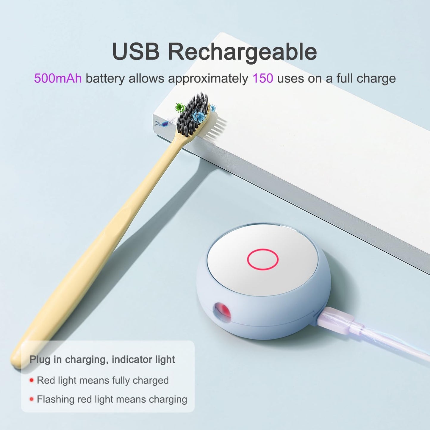 Toothbrush Holder, Toothbrush Cleaner Case, Portable USB Charging Toothbrush Cover with U V-C Light, Travel Toothbrush Holder (Blue-Mirror)